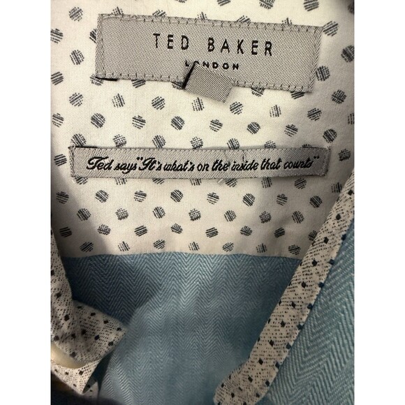 Ted Baker Mens Size 5 (LG) Blue Linen Cotton Button Up Long Sleeve Dress Shirt - Picture 5 of 9